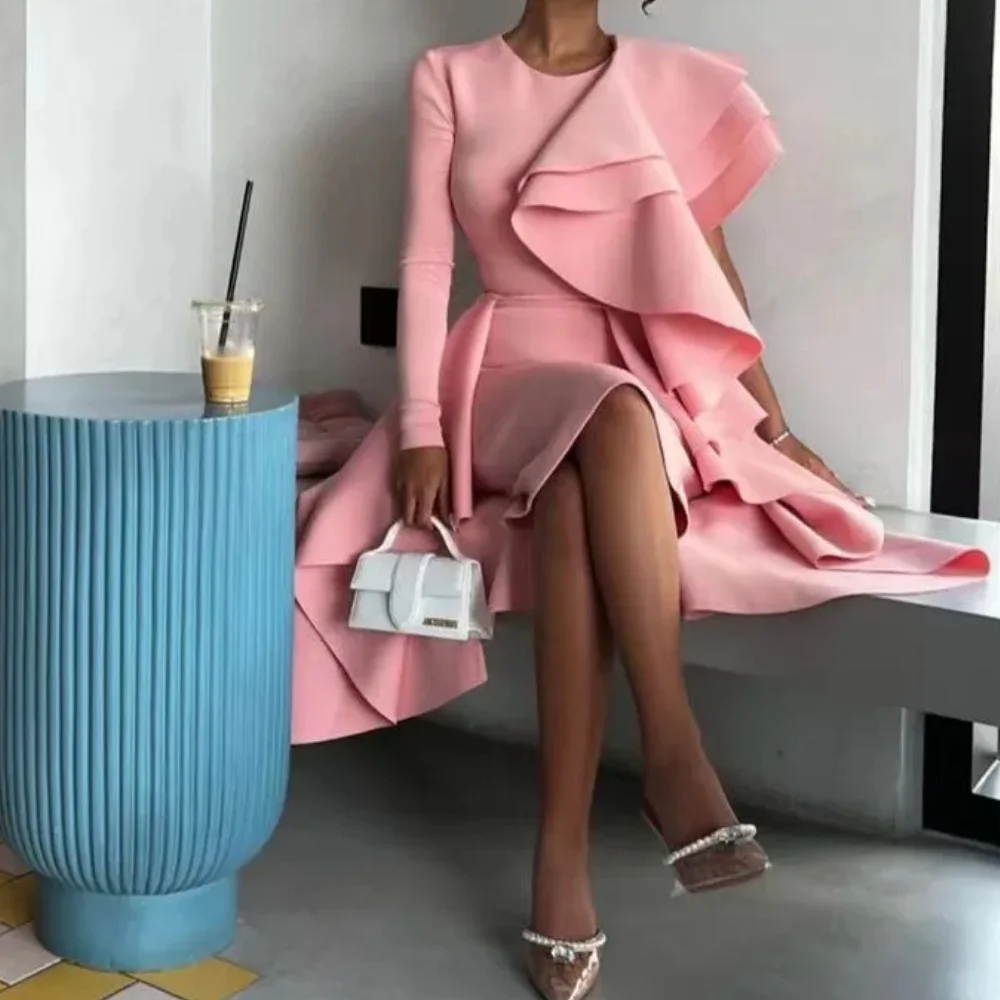 

Muloong O-Neck Tea-Length Women Elegant And Pretty Luxury Prom Dress