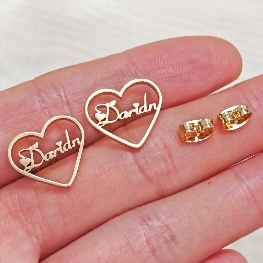 Personalized Custom Heart Name Earrings for Women Couple Love Name Earrings Stud Stainless Steel Unique Gift for Her Jewelry