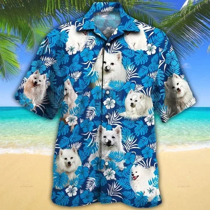 

Eskimo Dog Tropical Plant 3D All Over Printed Hawaiian Shirt Men's For Women's Harajuku Casual Shirt Unisex Dog Lovers Unique