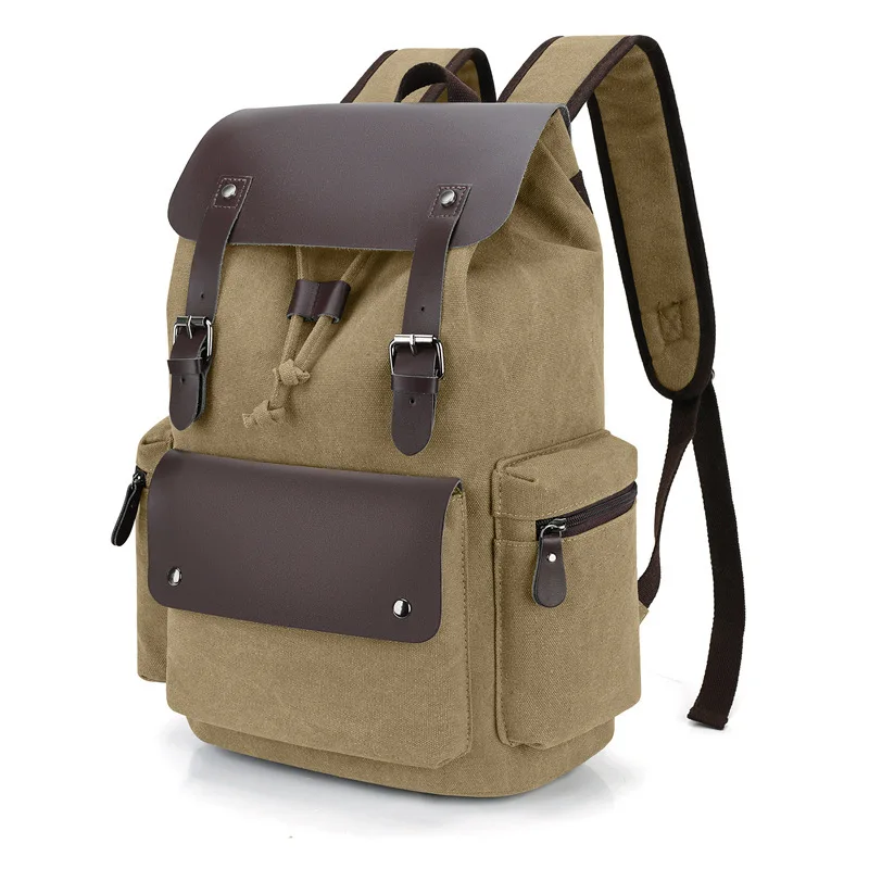Retro Washed Canvas Drawstring Backpack for Men and Women, Magnetic Flip-Top Multi-Compartment Computer Backpack, Outdoor Commuting Student Large-Capacity Travel Backpack