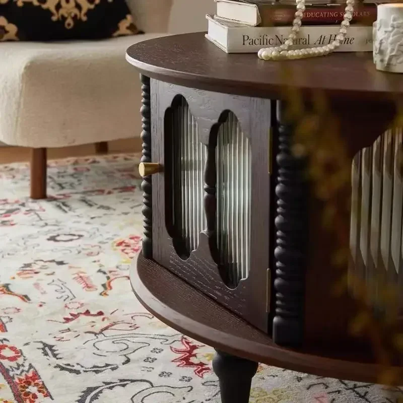 레트로 원목 커피 테이블 조합 소형 아파트 거실 고급스러운 느낌 중형 앤티크 원형 낮은 테이블