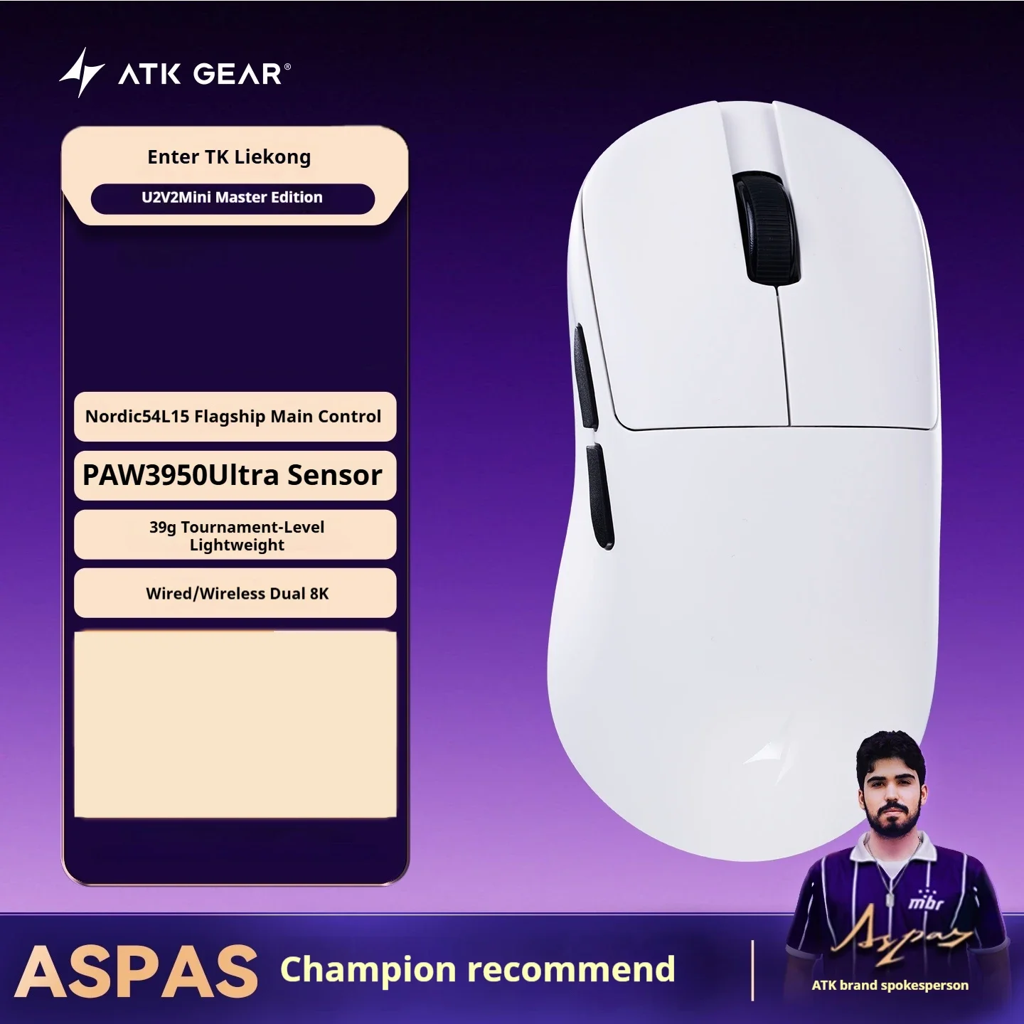 ATK U2 V2 Ultimate Wireless Mouse 3-Mode Paw3950ultra Nordic54l15