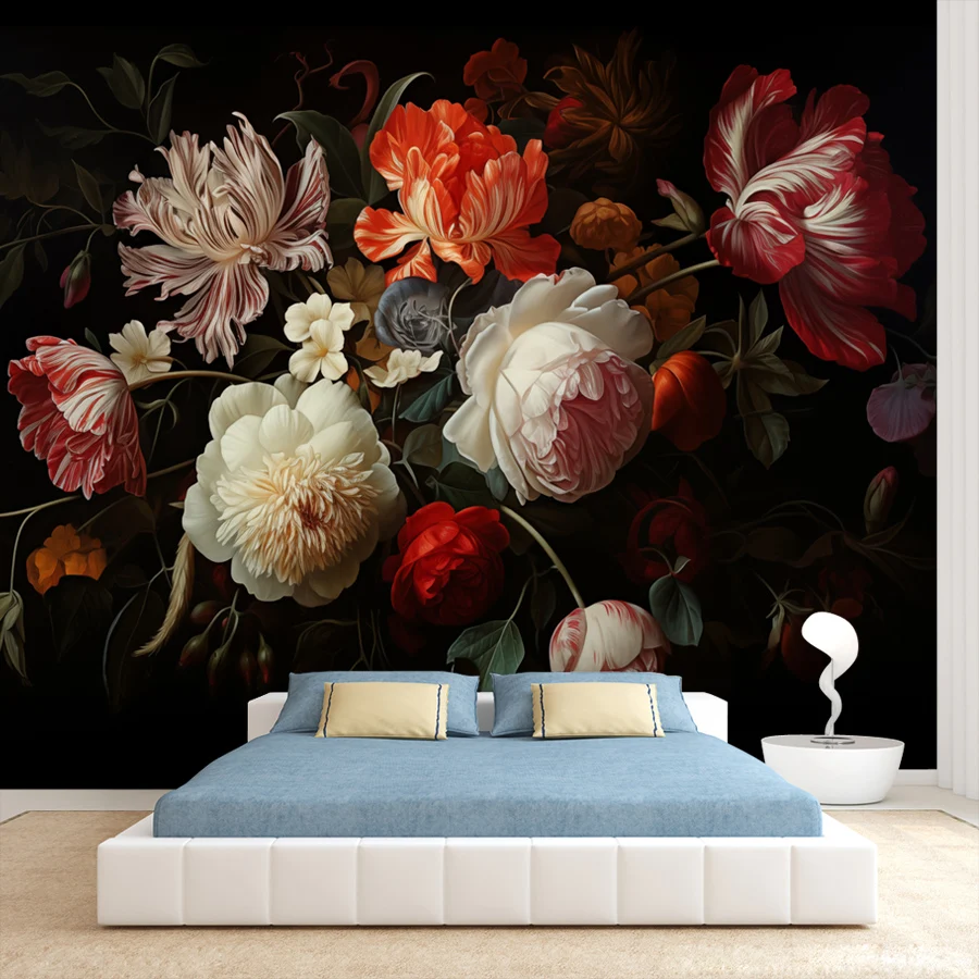 21+ Nature Bouquet Botanical Floral Red Rose Peel n Stick Wallpaper for Living Room Bed Contact Wall Art Papers Home Decor Mural