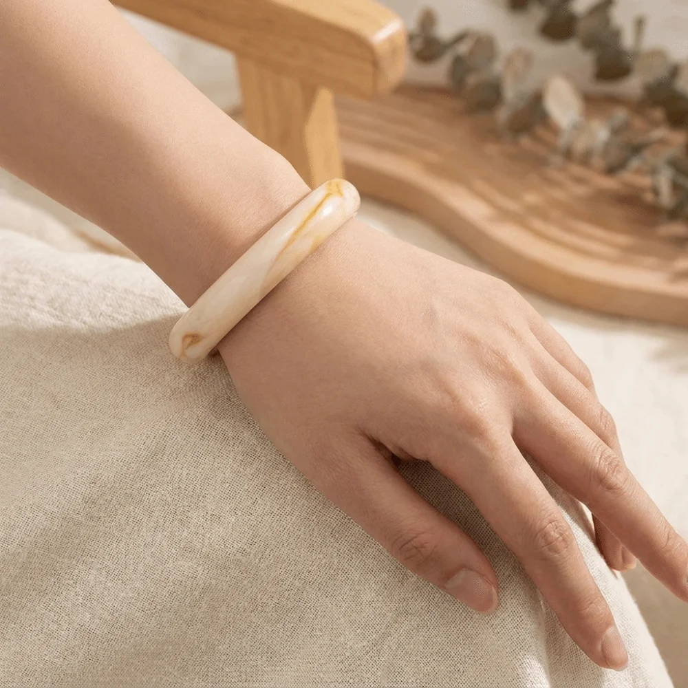 Vintage Arched Stackable Bangles Gold Metal Marbled Resin Cuff Bracelet Geometric Multi-Functional Wide Bangle Holidays