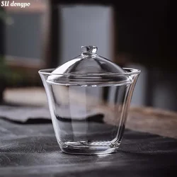 Japanese Large Glass Gaiwan High Borosilicate Thickened Glass Tea Making Bowl Glass Transparent Cover Bowl for Green Tea