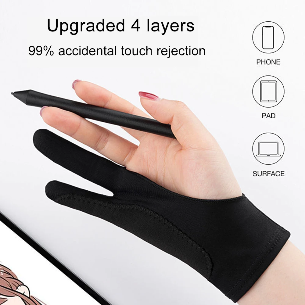 Digital Drawing Glove 4 Layers 99% Accidental Touch Rejection, Two Fingers Gloves for Drawing