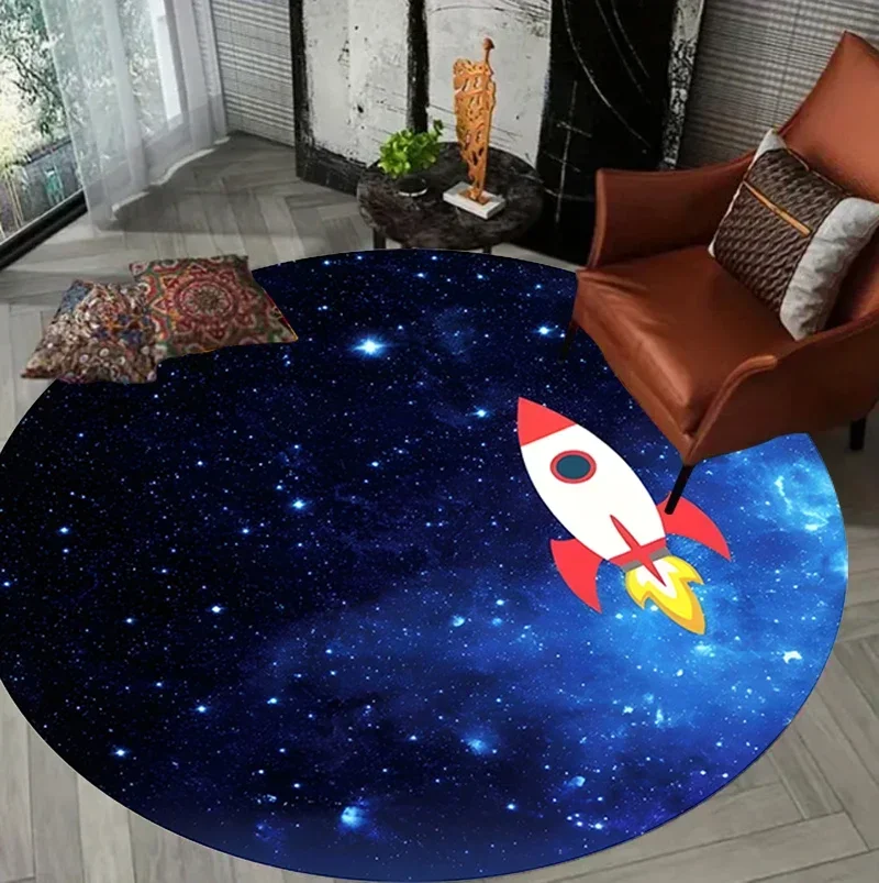 Round Solar System Planet Orbit Pattern Area Rug Friendly Carpet for Playrooms Home Spaces For Living Room Bedroom Decoration