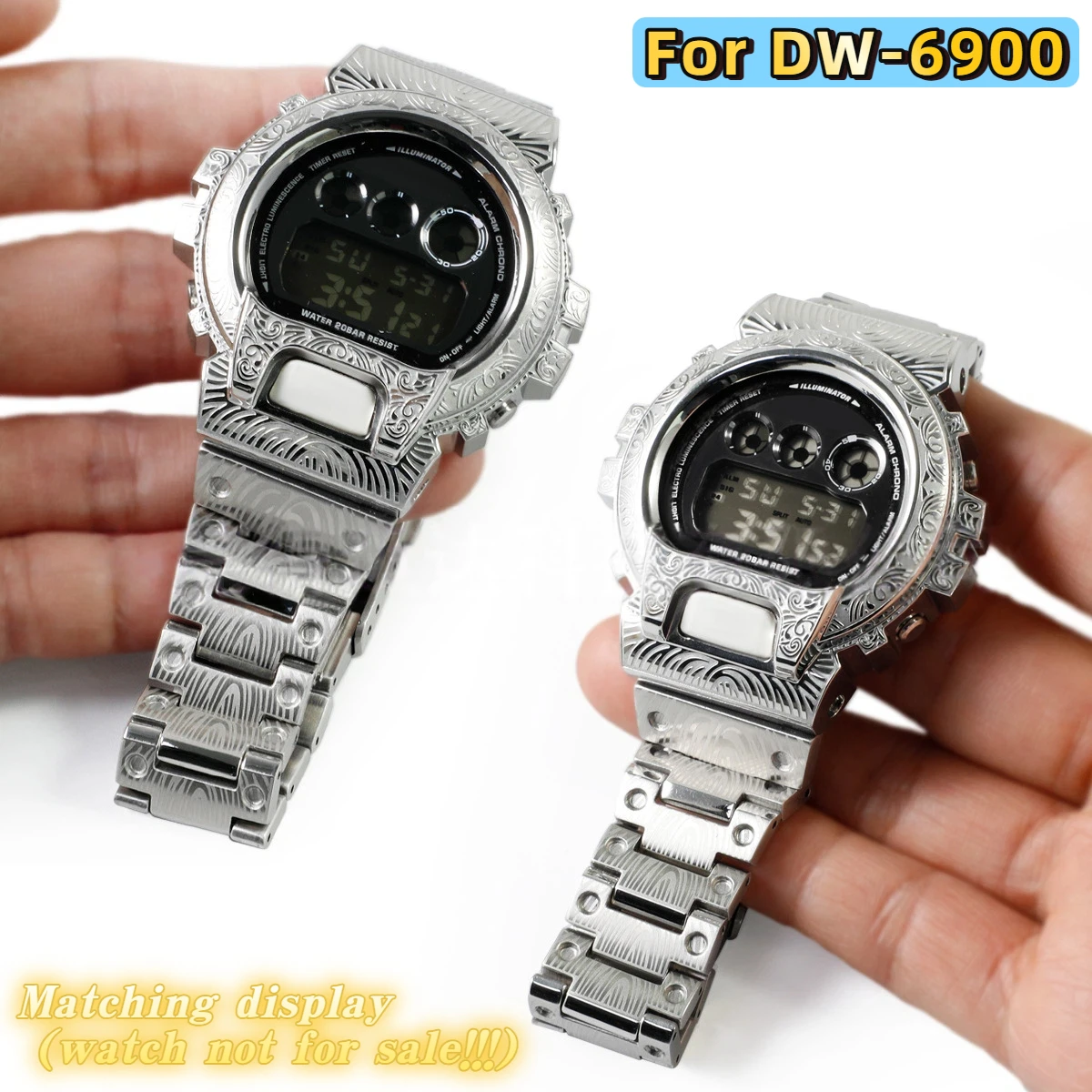 Kit de modificación de la serie DW6900, caja metálica y correa para Casio DW-6900, diseño grabado en acero inoxidable, bisel y banda para reloj de hombre, accesorio.