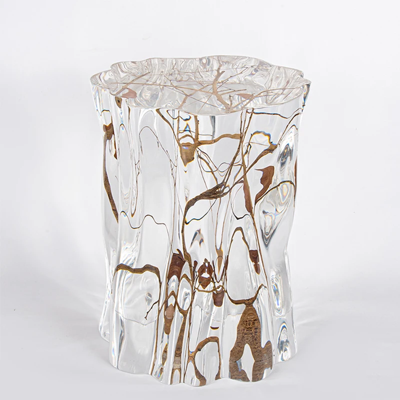 

Epoxy Resin a Block of Wood Or Stone Stool Corner Table Shaped Tea Stool Crystal Sculptured Ornaments