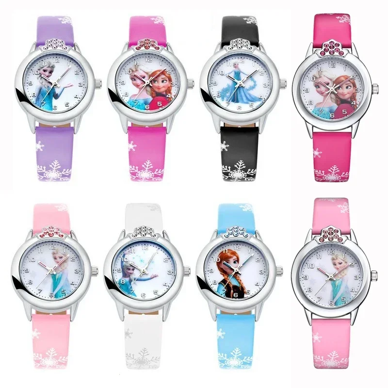 Elsa Princess Kids Watches Leather Strap Cute Children\'s Cartoon Wristwatches Gifts for Kids Girl Frozen Clock Elsa Watch Girls