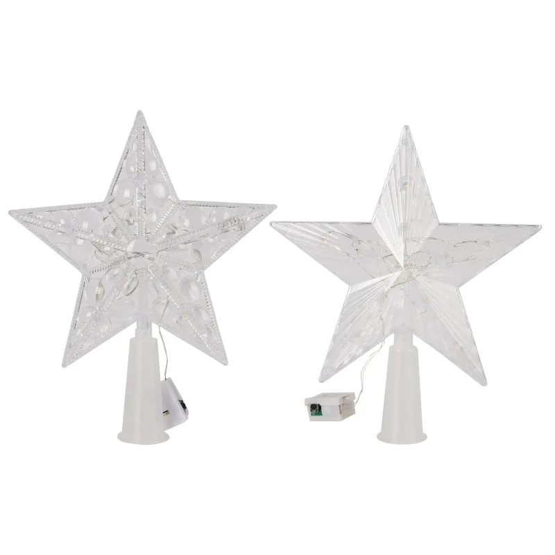 15cm Light Glowing Star Tree Topper Decor LED Ornament Christmas Tree Star Topper Decorations Fairy Light with Battery Box