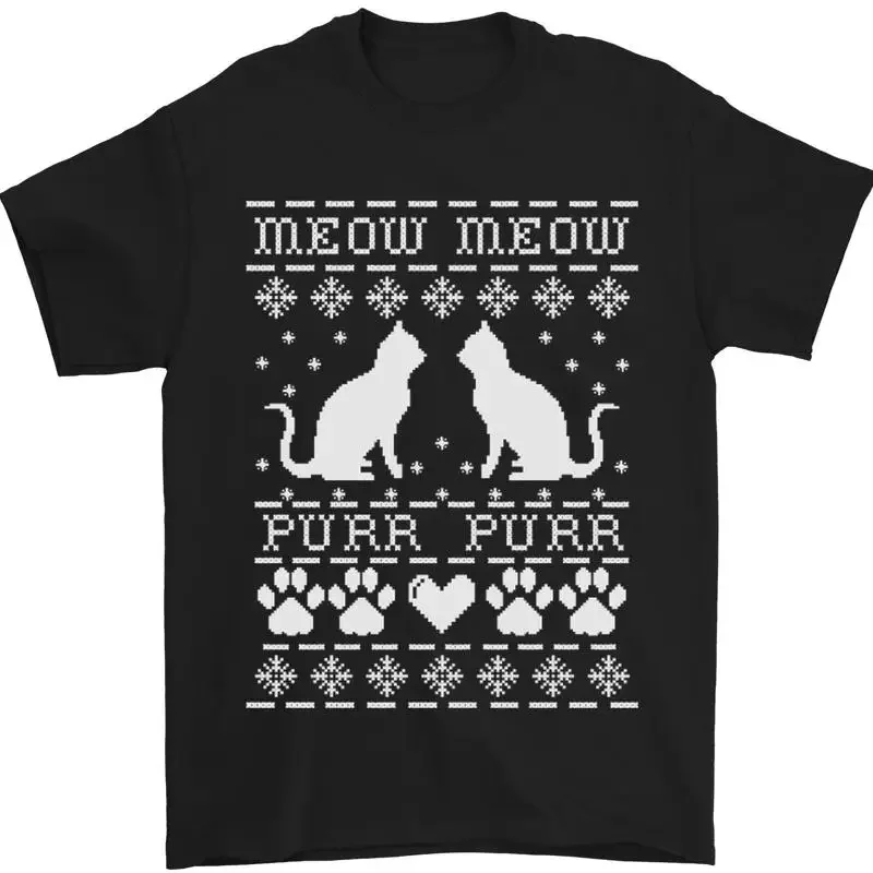 Weihnachten Katze Meow Purr Lustig Weihnachten Herren 100% Baumwoll T shirt