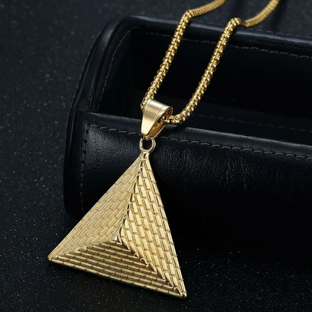 Mystic Ancient Egypt 3D Triangle Pyramid Pendant Woman Gold Silver Color Stainless Steel Necklace For Man Vintage Jewelry Gift