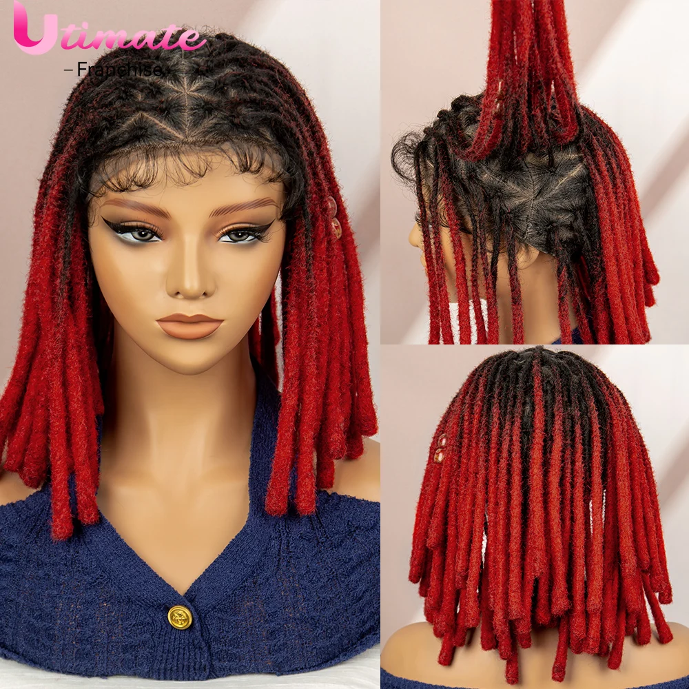 Peruca dianteira do laço sintético trançado curto, perucas de cabelo do bebê afro, trançado caixa peruca cheia do laço, Dreadlock perucas