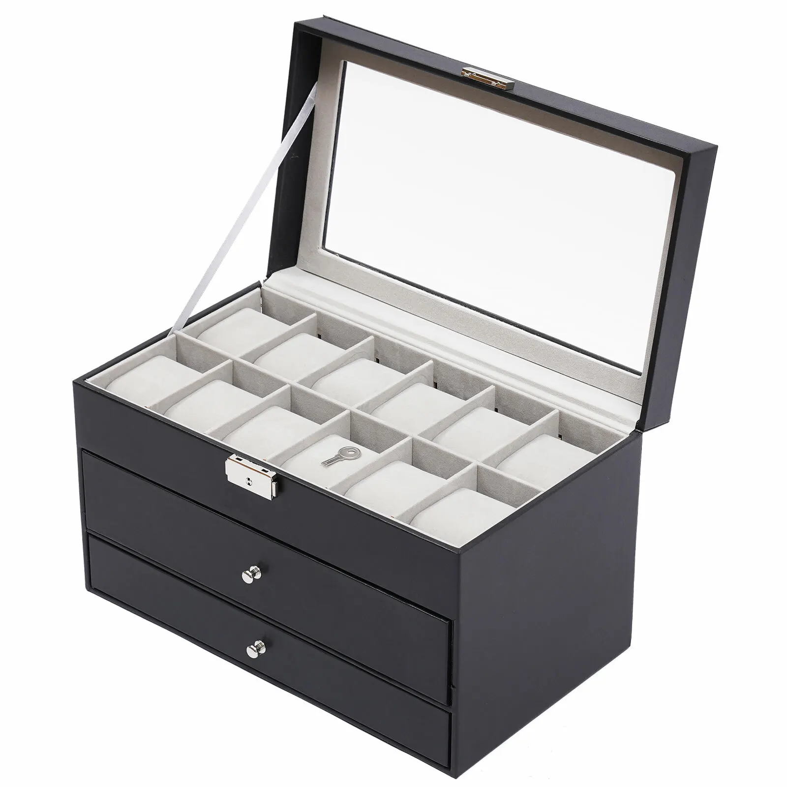 

Three Layers 25 Slot Watch Box Display Case For Jewelry Sunglass Storage With Pu Leather