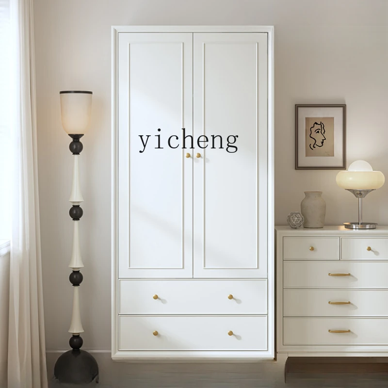 ZF Solid Wood Two-Door White Wardrobe Storage Cabinet Modern Simple Small Apartment Storage Cabinet