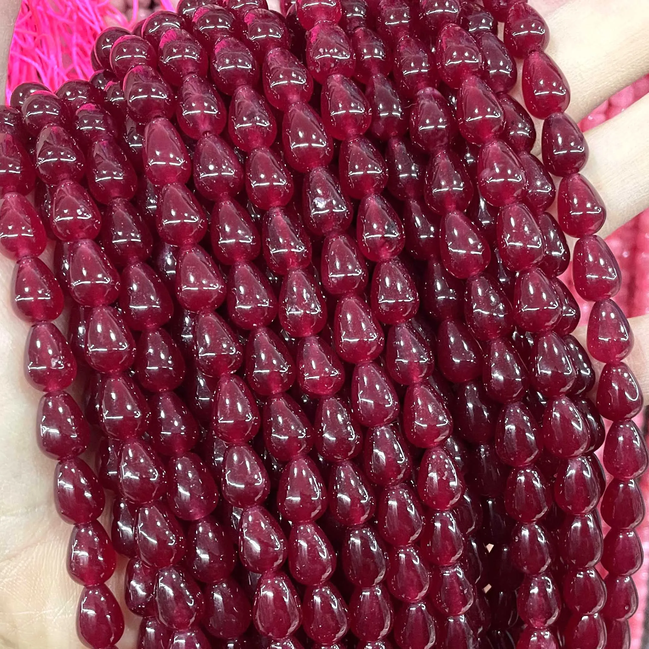 4 5 6 7 8 MM Natural Water Drop Red Chalcedony Jades Stone Loose Spacer Beads For Jewelry Making DIY Earrings Accessories