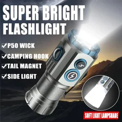 Powerful Mini LED Flashlight with RGB Light Al Alloy Pocket Torch Rechargeable Waterproof Hiking Camping Flash Light with Magnet