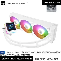 써멀라이트 그랜드 비전 360 ARGB 올인원 수냉 라디에이터, 3.4 인치 LCD 디스플레이, 480*480 해상도, LGA1851, 1700, AM5