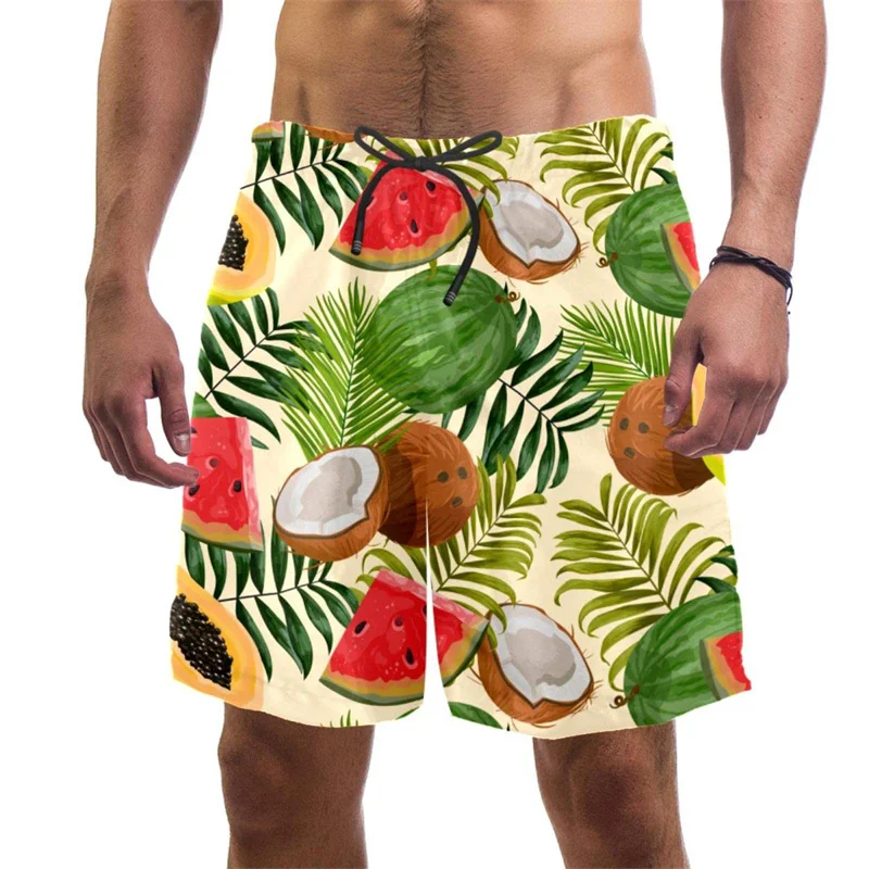 New Summer Hawaiian 3D Printing Tropic Leaves Beach Shorts Fruits Graphic Swimming Shorts Men Fashion Streetwear Swimming Trunks