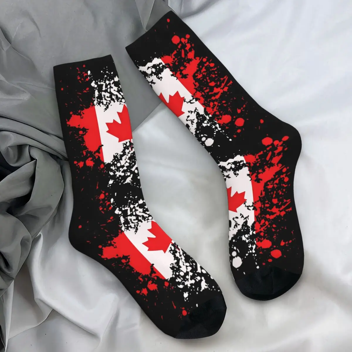 Canada Flag Socks Canadian Flag Splat Casual Stockings Winter Anti Skid Women Men Socks Breathable Design Cycling Socks