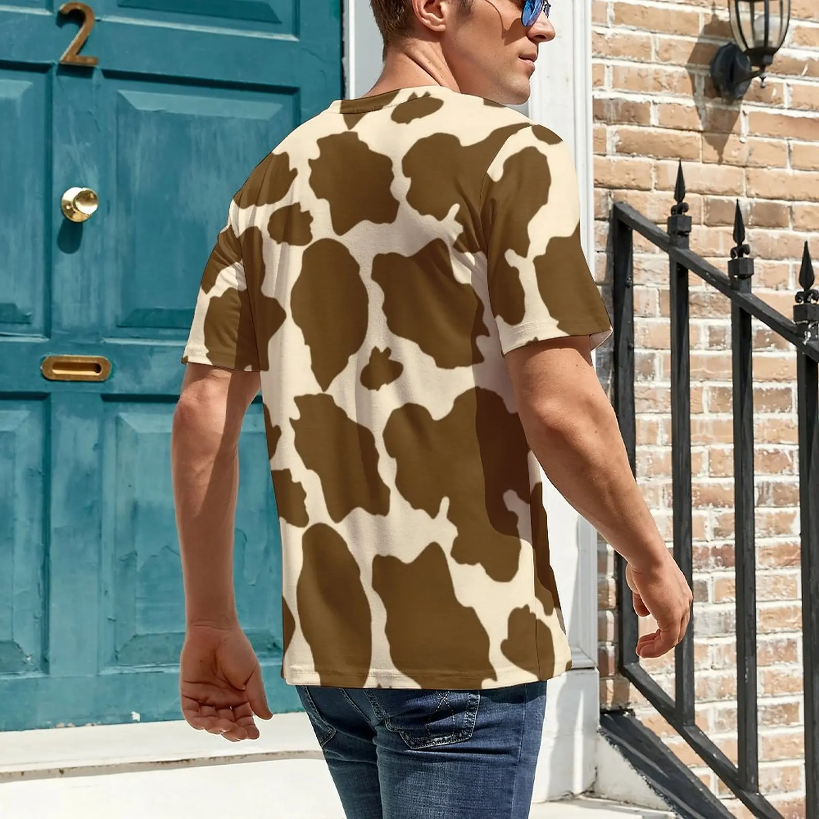 Animal Cow Print T Shirt For Men Brown Spots O Neck T Shirts Summer Trendy Tops Short Sleeves Streetwear Big Size Tee Shirt