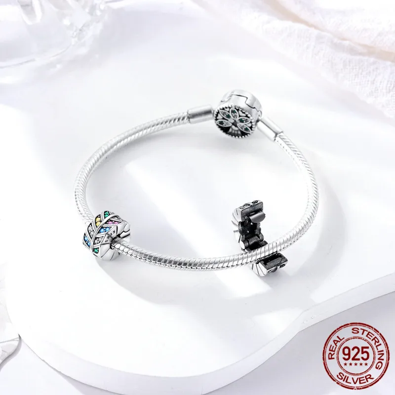 Perles pendentif colorées en argent sterling 925, associées à un bracelet au design original, un cadeau de bijoux DIY pour les femmes.