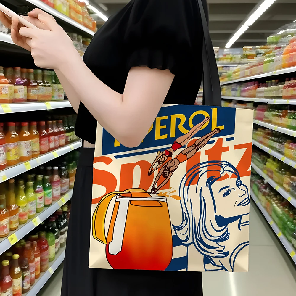 1 قطعة Aperol Spritz الفن طباعة حمل حقيبة قابلة لإعادة الاستخدام النسيج البقالة حقيبة تسوق قابلة للطي #2