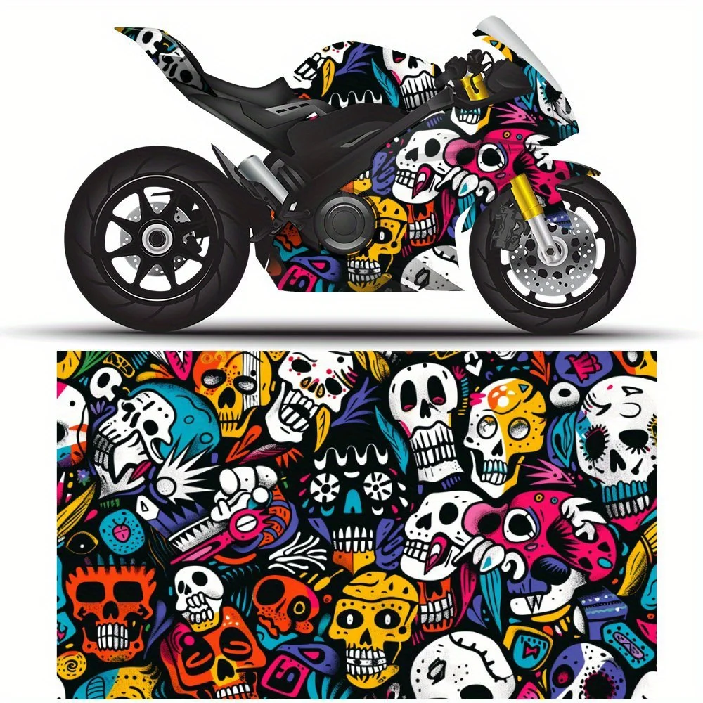 

Street Hip Hop Colorful Cartoon Skull Motorcycle Full Wrap Stickers Decorative Motorcycle Race Color Change Decal Film Protect G