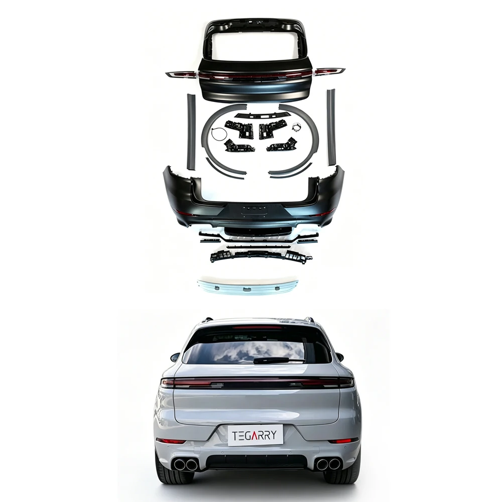 9y0.1 9y0.2 2025 Turbo Style 1:1 Full Set Rear Body Kit Red Rear Light  Cayenne 2018-2024 PP Material Decoration