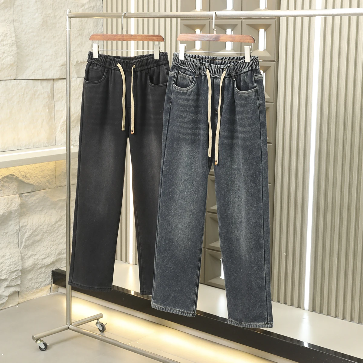 

Men's Winter Faion Thiened Fce-lined Recycled Fiber Blend Straight Leg Jeans Modern Sle Casual Wear mid Waist Zipper...