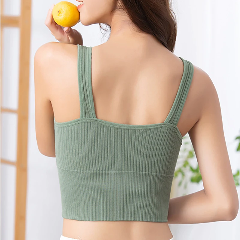 New  V-neck Korean Version Sling Threaded Tube Top Long Section Base Sports Sleep Underwear Women For Four seasons