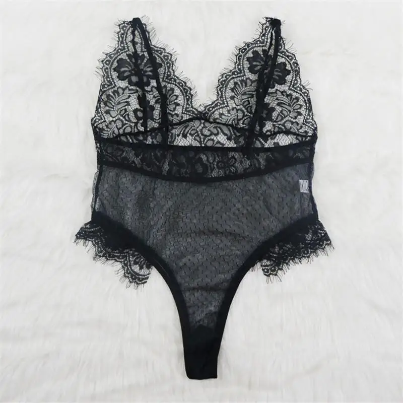 セクシーな透け感のあるレースストラップボディスーツ レディース ストリート スリム ミッドウエスト オルトパンツ ポリエステル生地 透明デザイン ワンピース...