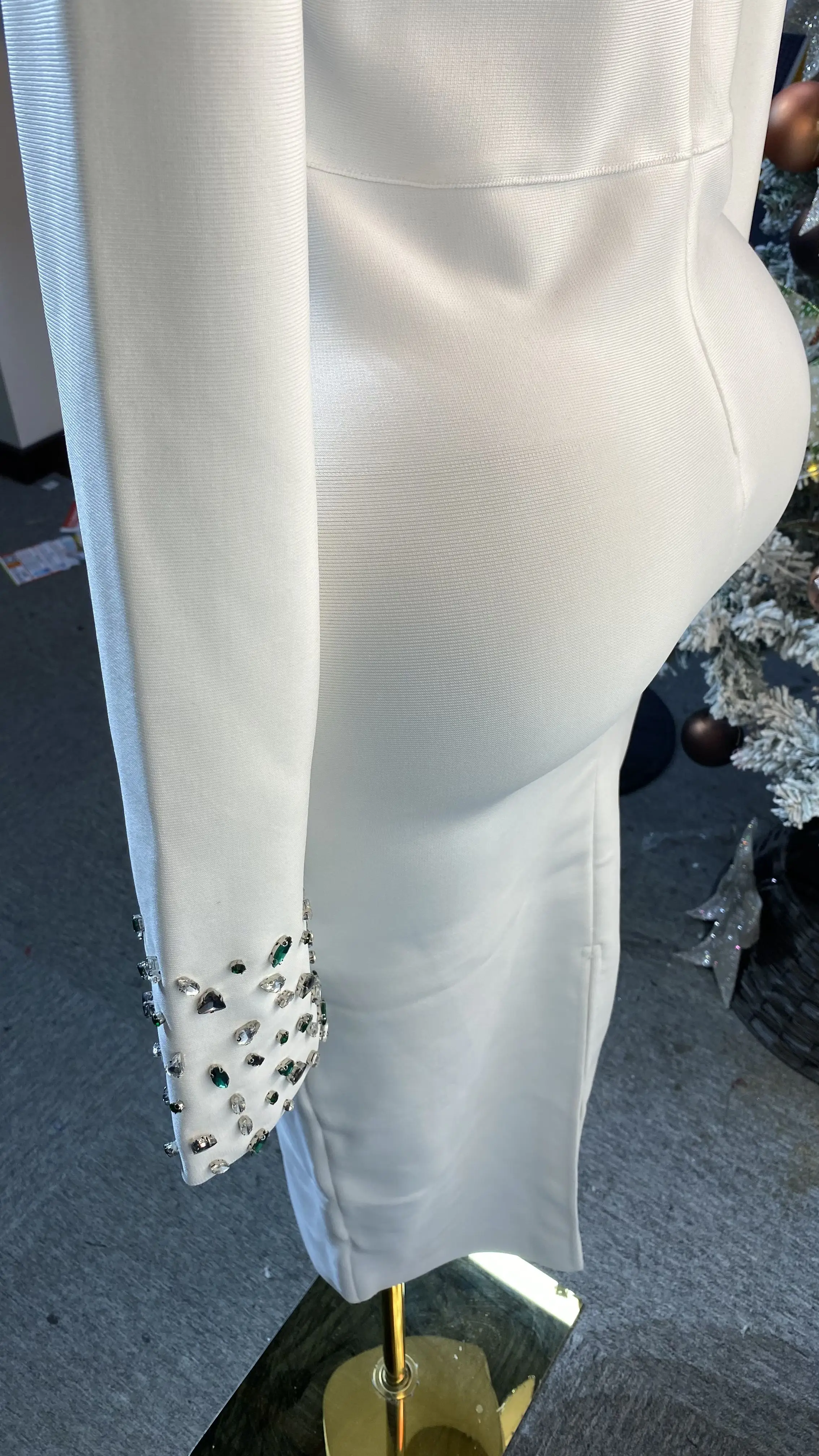 فستان ماكسي كريستالي عصري وأنيق بأكمام طويلة مع خرز وضمادات-GZXX223 #4