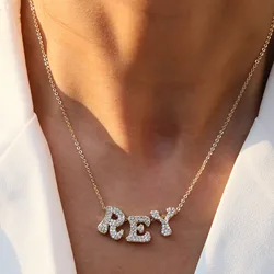 Custom 3D Zircon Letters Necklace For Women Personalized Name Diy Nameplate Necklace Graduation Jewelry Mother's Day Gift