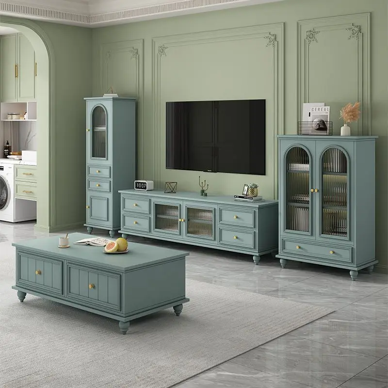 Rural solid wood TV cabinet Small household living room Simple modern coffee table TV cabinet group