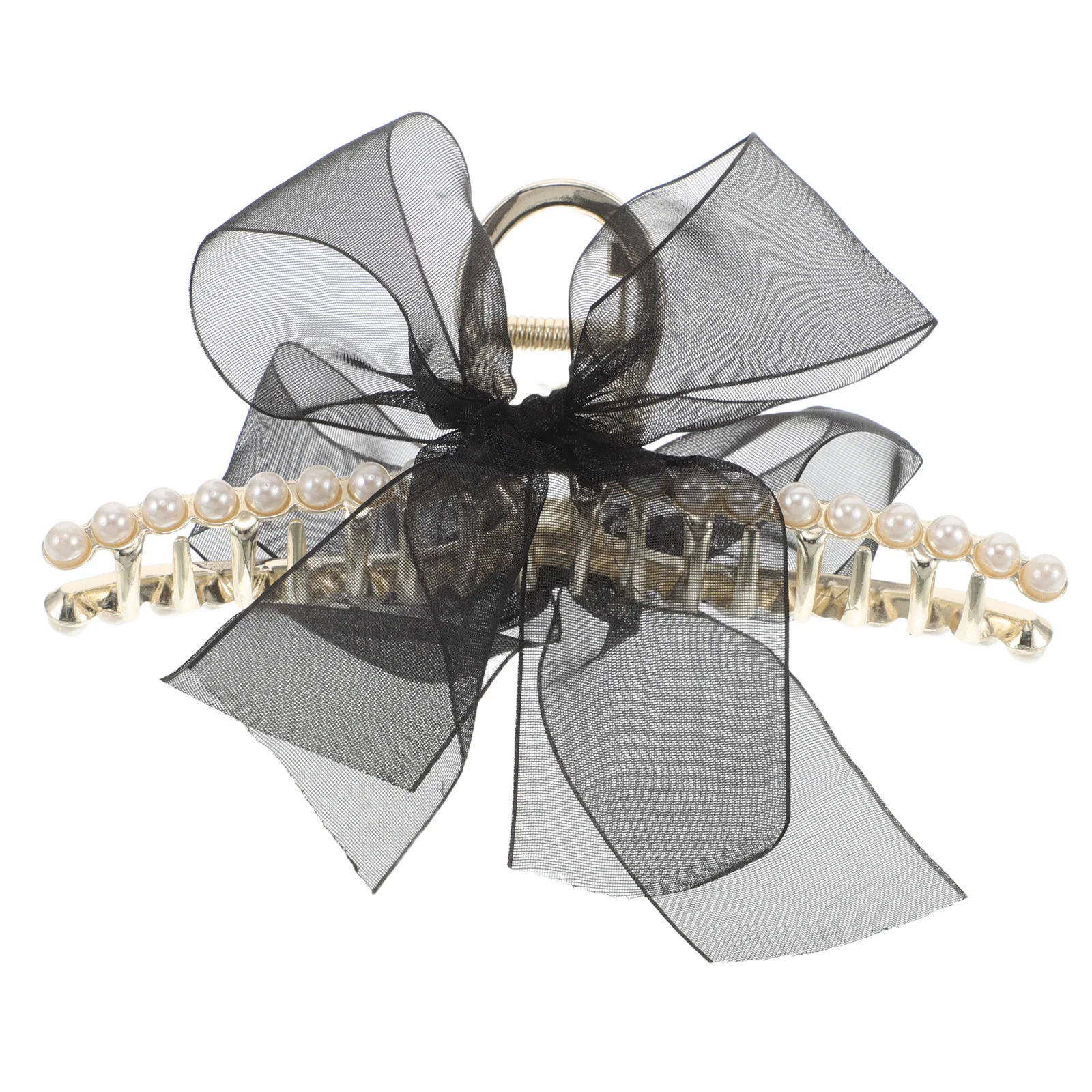 

2Pcs Black Faux Pearl Bow Hair Claws Large Satin Ribbon Claw Clips Secure Firm Hold Hair Accessories Claw Clips Bow