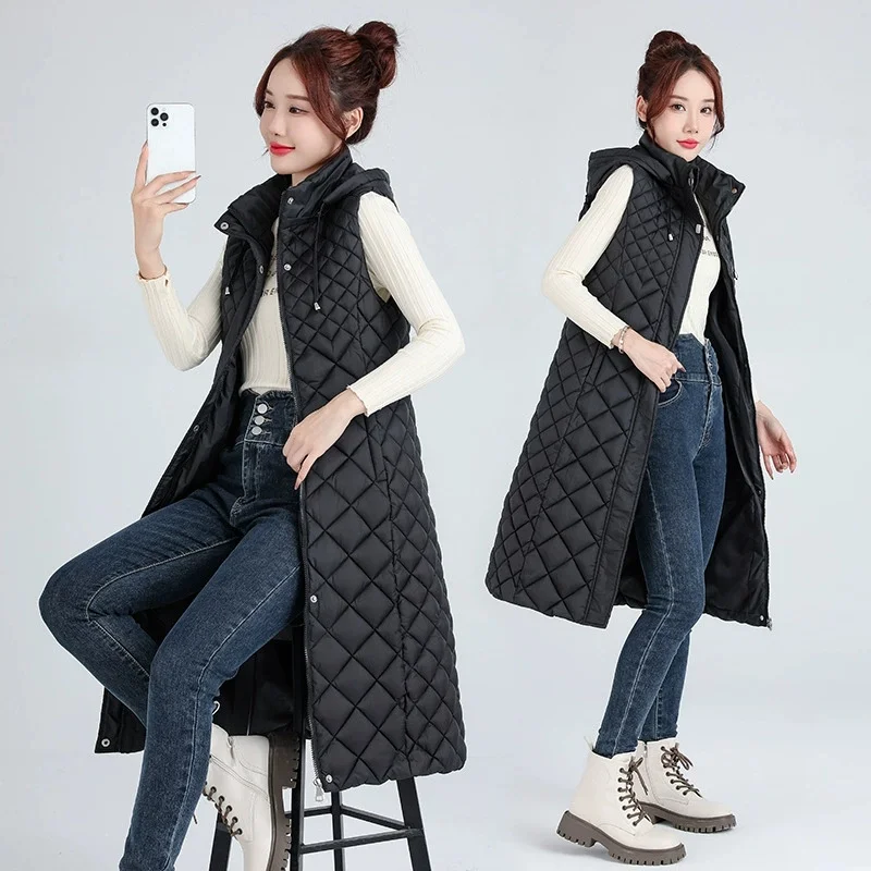 

2025New Winter Sleeveless Waistcoats Women Hooded Long Parkas Vest Warm High-quality Down Coats Parka Outerwear Female Waistcoat
