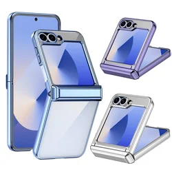 For Samsung Z Flip 7 6 5 Galaxy Z Flip 7 5G Case Luxury Electroplated Transparent Folding Hinge Shockproof Protection Hard Cover