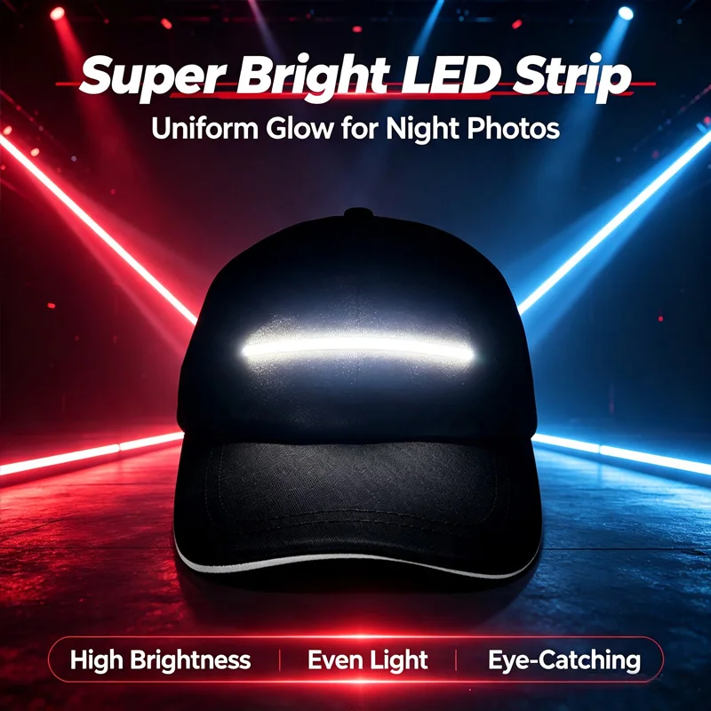 2pcs Light Up Baseball Cap Glow In Dark flashing outfit hat For Nightclub Carnival Halloween Comic Con Cosplay Couple Hat