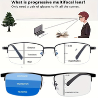 Titanium Metal Progressive Multifocal Reading Glasses Men Women Anti Blue Light Presbyopic Glasses Half Frame High Quality 1.5