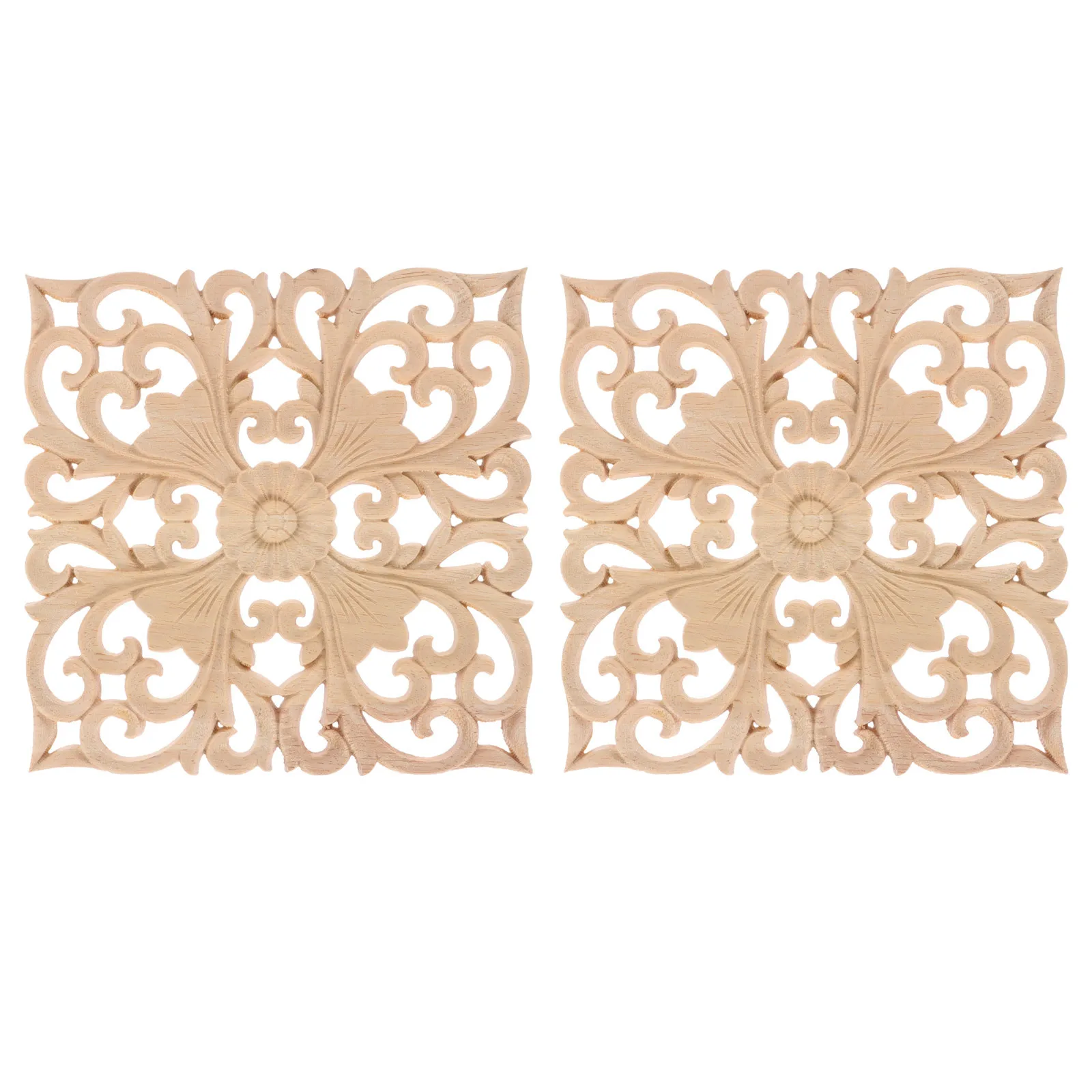 

2pcs Solid Wood Carved Decorative Applique Trim For Furniture Door Cabinet Wall Unpainted Natural Wooden Panel Home Decor Gift