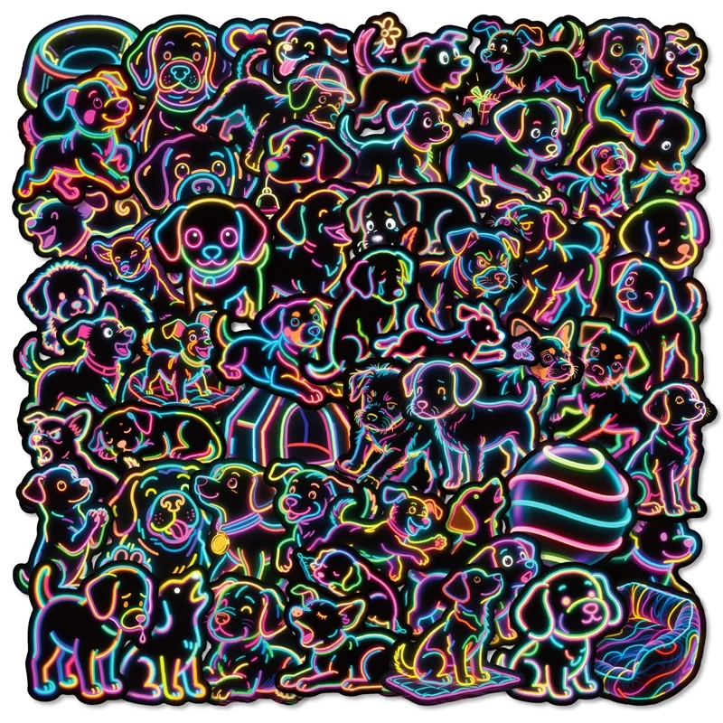 

10/30/56PCS Kawaii Neon Dog PVC Sticky Sticker Aesthetic DIY Decoration Scrapbooking Hand Accounting Supplies for Kids