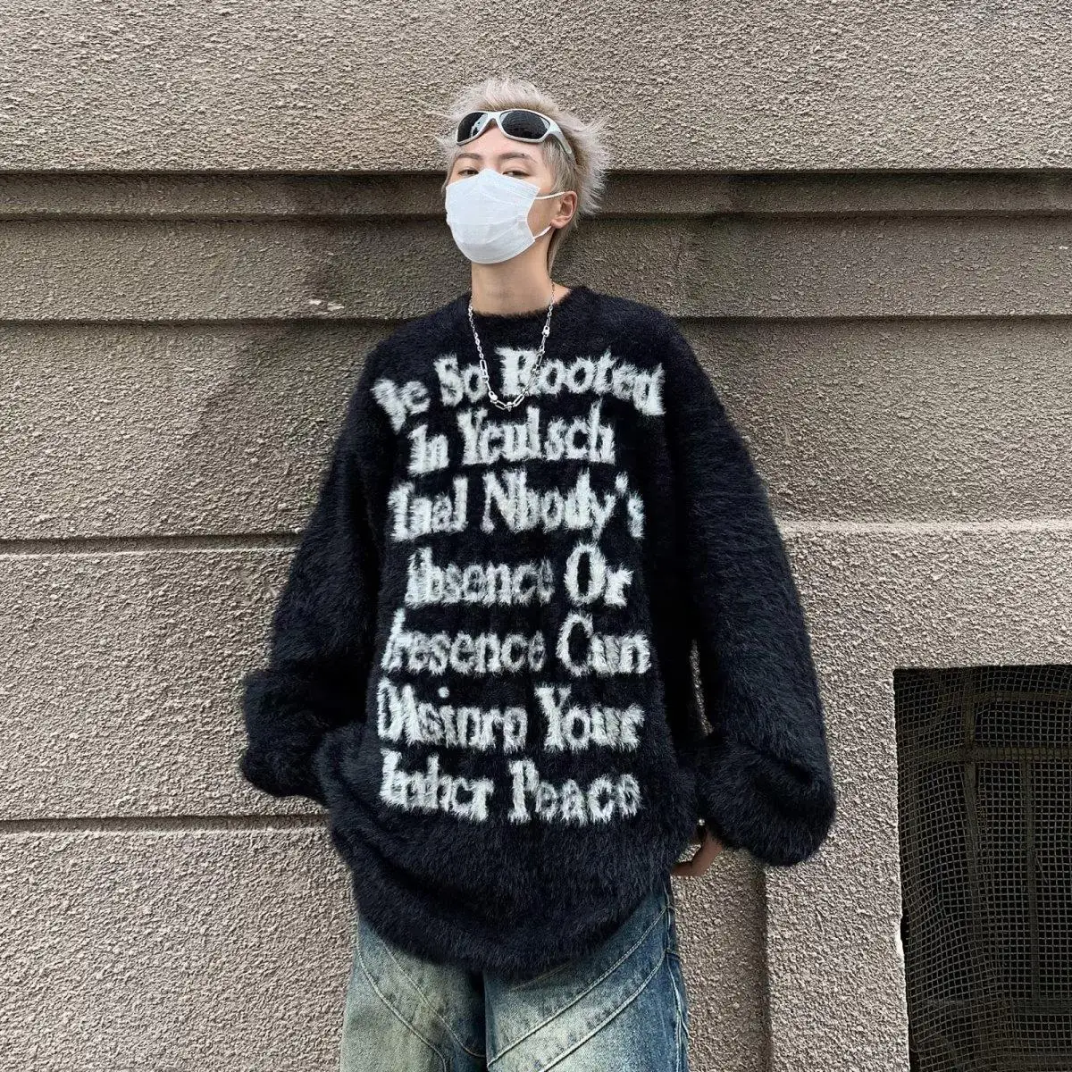 

Свободный крой, вязаный свитер для пары, искусственный мех, мягкий ленивый Sle с буквенным узором, осень-зима, большой размер, корейский Sle, полиэфирное волокно