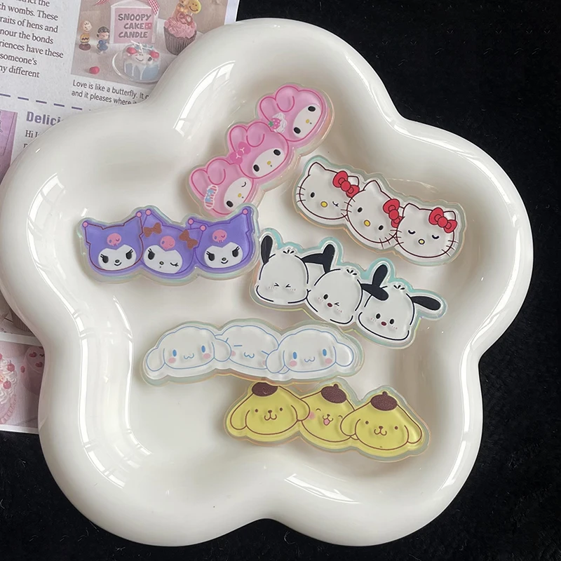 Заколка для волос Sanrio с героями аниме, персонажами куроми, мелодией, Hello Kitty, коричной волны, милые акриловые заколки для волос с утконосом