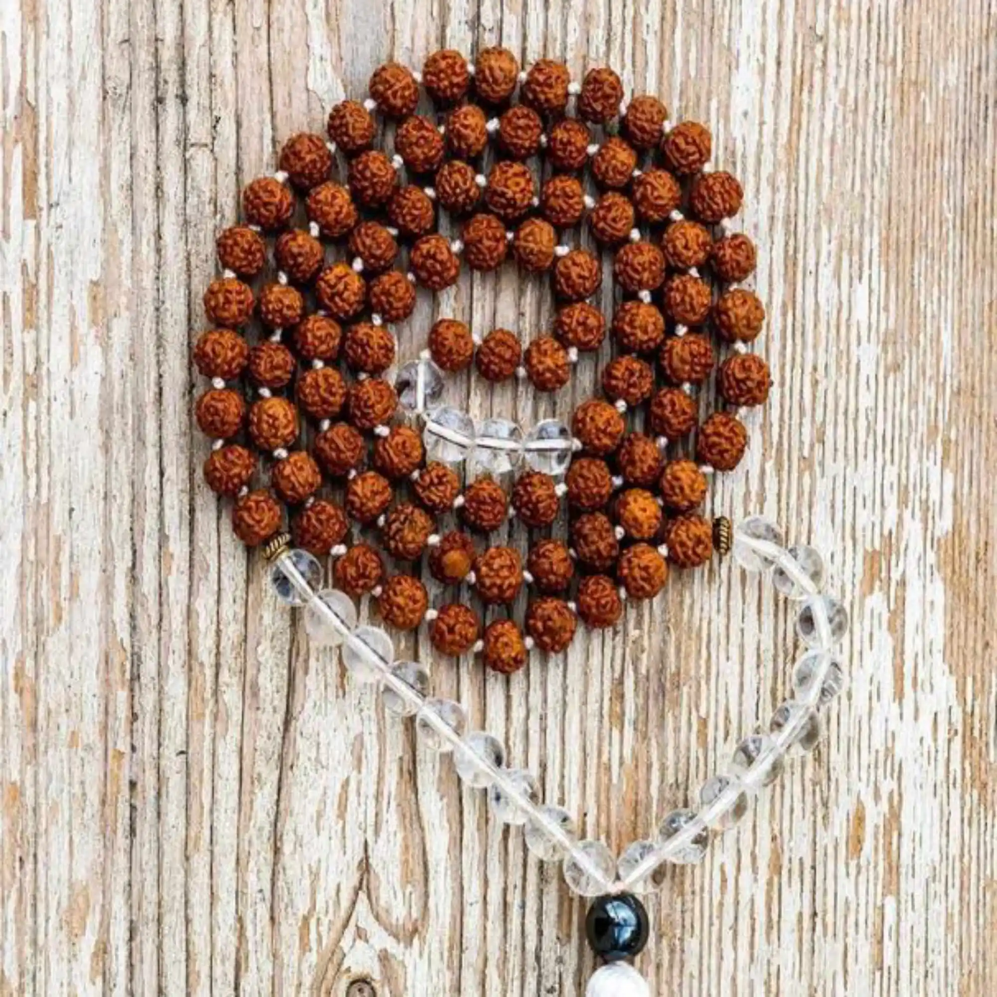 8mm Natural knot 108 Rudraksha quartz gemstone beads necklace Relief Spirituality Buddhist Prayer National Style Prayer Gift