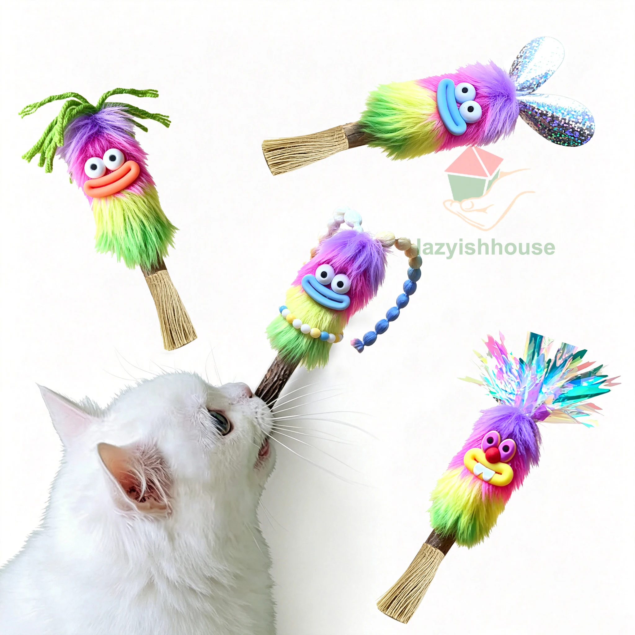 Ugly and Cute Monster Wooden Sky Liao Cat Toy Cat Grinding Teeth to Relieve Bore Self Fun Teasing Cat Stick Pet Supplies Cat Toy