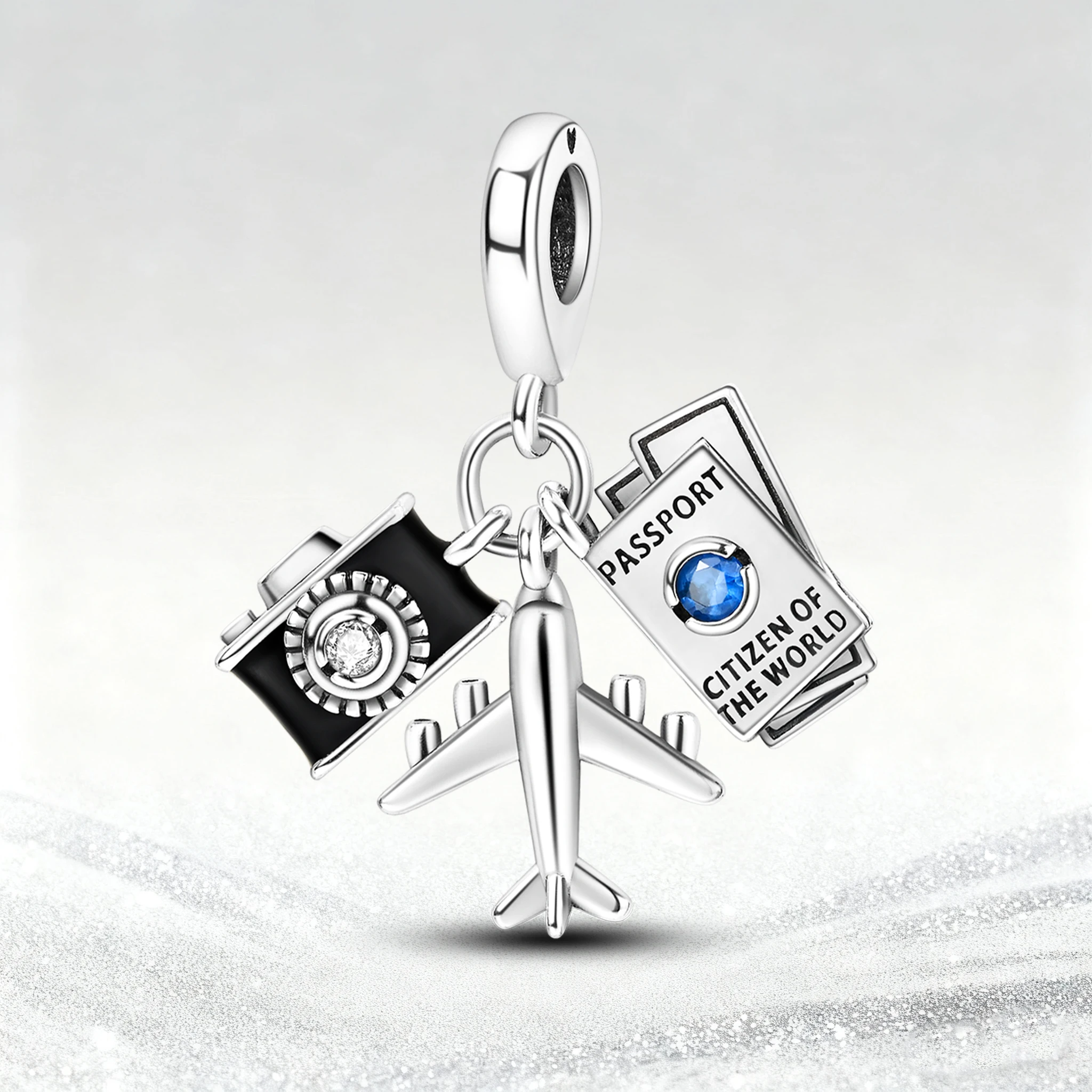 Charm 925 Silver Camera Passport Airplane Fit Bracelet Diy Original Pendant For Woman Jewelry