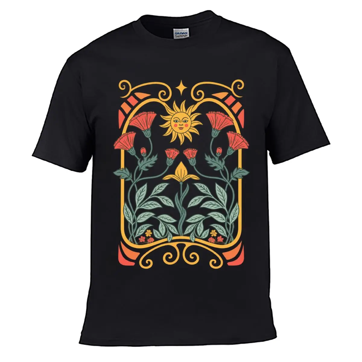 Sun Wildflowers Botanical Floral Ornamental Frame Design Men Summer T-shirt Top