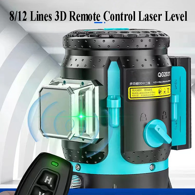 Remote Laser Level 12 Line 3D Blue Laser Beam High Precision Laser Line Level 360° Roating Laser Self-Leveling Construction Tool